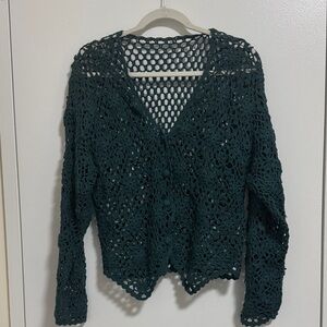 Crochet Green Cardigan with Buttons